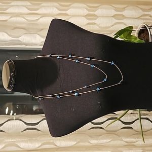 Long double layer necklace with blue crystal boxes